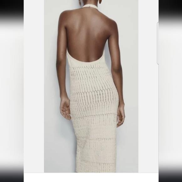 Zara Knit Fitted Halter Midi Dress Cream - Picture 2 of 9